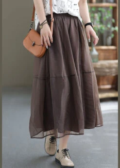 Chocolate Patchwork Organza A Line Skirts Elastic Waist Spring TG1035 -Ada Fashion Coffee Patchwork Organza A Line Skirts Elastic Waist Spring4