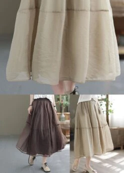 Chocolate Patchwork Organza A Line Skirts Elastic Waist Spring TG1035 -Ada Fashion Coffee Patchwork Organza A Line Skirts Elastic Waist Spring5