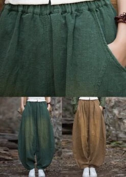 Coffee Pockets Patchwork Elastic Waist Linen Lantern Pants Fall ML1869 -Ada Fashion Coffee Pockets Patchwork Elastic Waist Linen Lantern Pants Fall5
