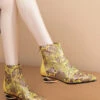 Comfortable Yellow Print Splicing Genuine Leather Chunky Ankle Boots RT1067