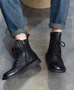 Cowhide Leather Boots Brown Casual Splicing Cross Strap ML1712 -Ada Fashion Cowhide Leather Boots Brown Casual Splicing Cross Strap4 4a01ba26 37d7 4143 b169 1767ec0b1724