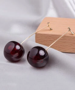 Cute Orange Alloy Acrylic Cherry Drop Earrings KX1044 -Ada Fashion Cute Orange Alloy Acrylic Cherry Drop Earrings4