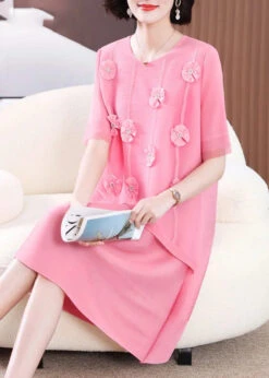 Floral Long Dress Short Sleeve -Ada Fashion Cute Pink O Neck Floral Patchwork Long Dress Short Sleeve Ada Fashion 177351721