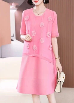 Floral Long Dress Short Sleeve -Ada Fashion Cute Pink O Neck Floral Patchwork Long Dress Short Sleeve Ada Fashion 177351873