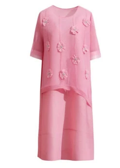 Floral Long Dress Short Sleeve -Ada Fashion Cute Pink O Neck Floral Patchwork Long Dress Short Sleeve Ada Fashion 177351914