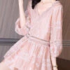 Cute Pink V Neck Lace Patchwork Chiffon Shirts And Shorts Two Piece Set Summer TI1061 -Ada Fashion Cute Pink V Neck Lace Patchwork Chiffon Shirts And Shorts Two Piece Set Summer1