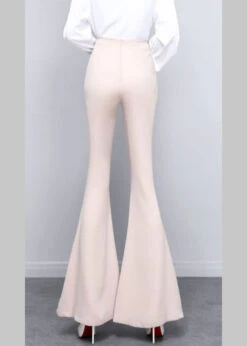 DIY Beige Button Solid High Waist Draping Bell Bottomed Trousers Spring LY0171 -Ada Fashion DIY Beige Button Solid High Waist Draping Bell Bottomed Trousers Spring5