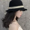 DIY Black Bow Patchwork Straw Woven Bucket Hat LC0548 -Ada Fashion DIY Black Bow Patchwork Straw Woven Bucket Hat1