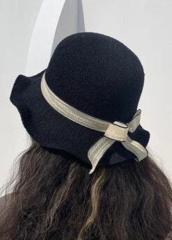 DIY Black Bow Patchwork Straw Woven Bucket Hat LC0548 -Ada Fashion DIY Black Bow Patchwork Straw Woven Bucket Hat4