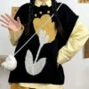 DIY Black O-Neck Floral Knit Waistcoat Fall ML2169