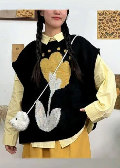 DIY Black O-Neck Floral Knit Waistcoat Fall ML2169 -Ada Fashion DIY Black O Neck Floral Knit Waistcoat Fall3 e5dfb4ac de12 4394 bdd7 14d757628f43