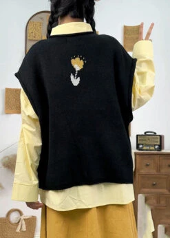 DIY Black O-Neck Floral Knit Waistcoat Fall ML2169 -Ada Fashion DIY Black O Neck Floral Knit Waistcoat Fall4 e310ff9d 0649 4360 8417 cdf398316ece