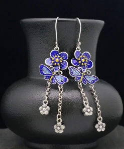 DIY Blue Sterling Silver Butterfly Floral Tassel Drop Earrings LY2028 -Ada Fashion DIY Blue Sterling Silver Butterfly Floral Tassel Drop Earrings3