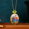 DIY Gold Ancient Gold Jade Enamel Floral Pendant Necklace KX1081 -Ada Fashion DIY Gold Ancient Gold Jade Enamel Floral Pendant Necklace1