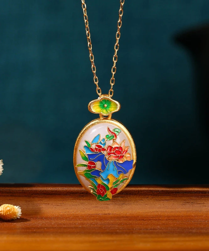 DIY Gold Ancient Gold Jade Enamel Floral Pendant Necklace KX1081 3 DIY Gold Ancient Gold Jade Enamel Floral Pendant Necklace KX1081