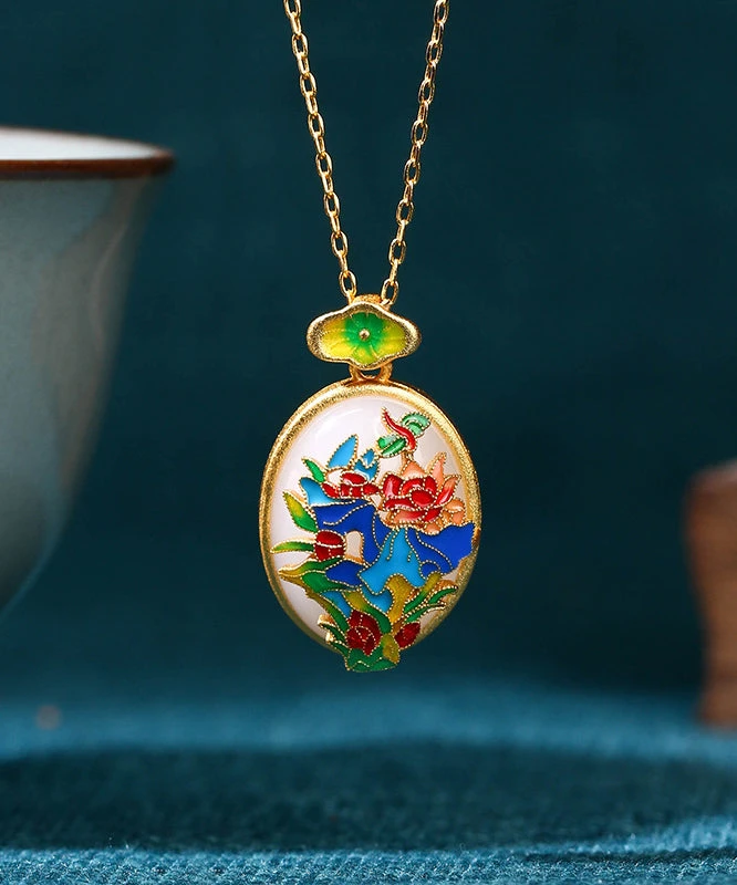 DIY Gold Ancient Gold Jade Enamel Floral Pendant Necklace KX1081 6 DIY Gold Ancient Gold Jade Enamel Floral Pendant Necklace KX1081 - Image 4