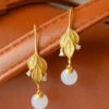 DIY Gold Sterling Silver Overgild Jade Leaf Drop Earrings LY8619 -Ada Fashion DIY Gold Sterling Silver Overgild Jade Leaf Drop Earrings Ada Fashion 150933946