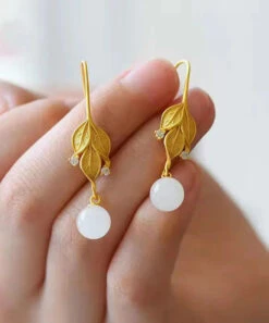 DIY Gold Sterling Silver Overgild Jade Leaf Drop Earrings LY8619 -Ada Fashion DIY Gold Sterling Silver Overgild Jade Leaf Drop Earrings Ada Fashion 150934137