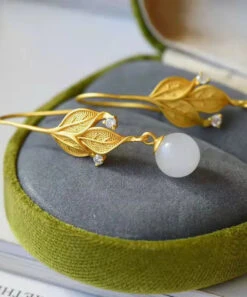 DIY Gold Sterling Silver Overgild Jade Leaf Drop Earrings LY8619 -Ada Fashion DIY Gold Sterling Silver Overgild Jade Leaf Drop Earrings Ada Fashion 150934253