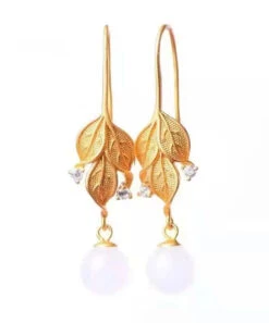DIY Gold Sterling Silver Overgild Jade Leaf Drop Earrings LY8619 -Ada Fashion DIY Gold Sterling Silver Overgild Jade Leaf Drop Earrings Ada Fashion 150934397