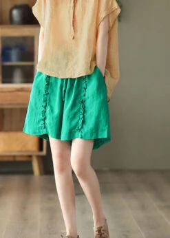 DIY Green Pockets Ruffled Patchwork Linen Hot Pants Summer LY0633 -Ada Fashion DIY Green Pockets Ruffled Patchwork Linen Hot Pants Summer3