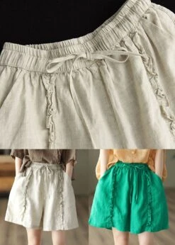 DIY Green Pockets Ruffled Patchwork Linen Hot Pants Summer LY0633 -Ada Fashion DIY Green Pockets Ruffled Patchwork Linen Hot Pants Summer5
