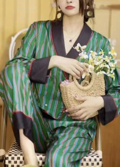 DIY Green Striped Peter Pan Collar Ice Silk Pajamas Two Piece Set Long Sleeve LY1883 -Ada Fashion DIY Green Striped Peter Pan Collar Ice Silk Pajamas Two Piece Set Long Sleeve4 c5007611 fe63 4eed bc86 de51586c7186