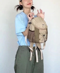 DIY Khaki Patchwork Durable Backpack Bag ML2231