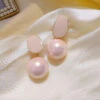DIY Light Pink Sterling Silver Alloy Pearl Drop Earrings GH1079