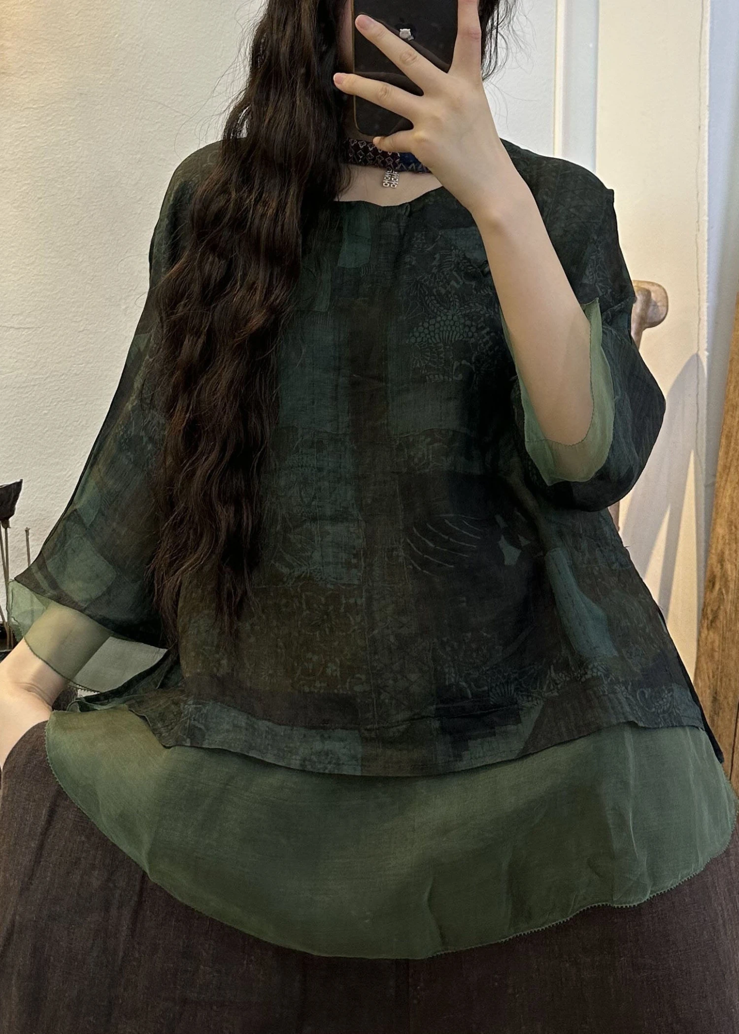 DIY Navy O Neck Print Patchwork Linen Blouses Summer LY7870 5 DIY Navy O Neck Print Patchwork Linen Blouses Summer LY7870 - Image 3