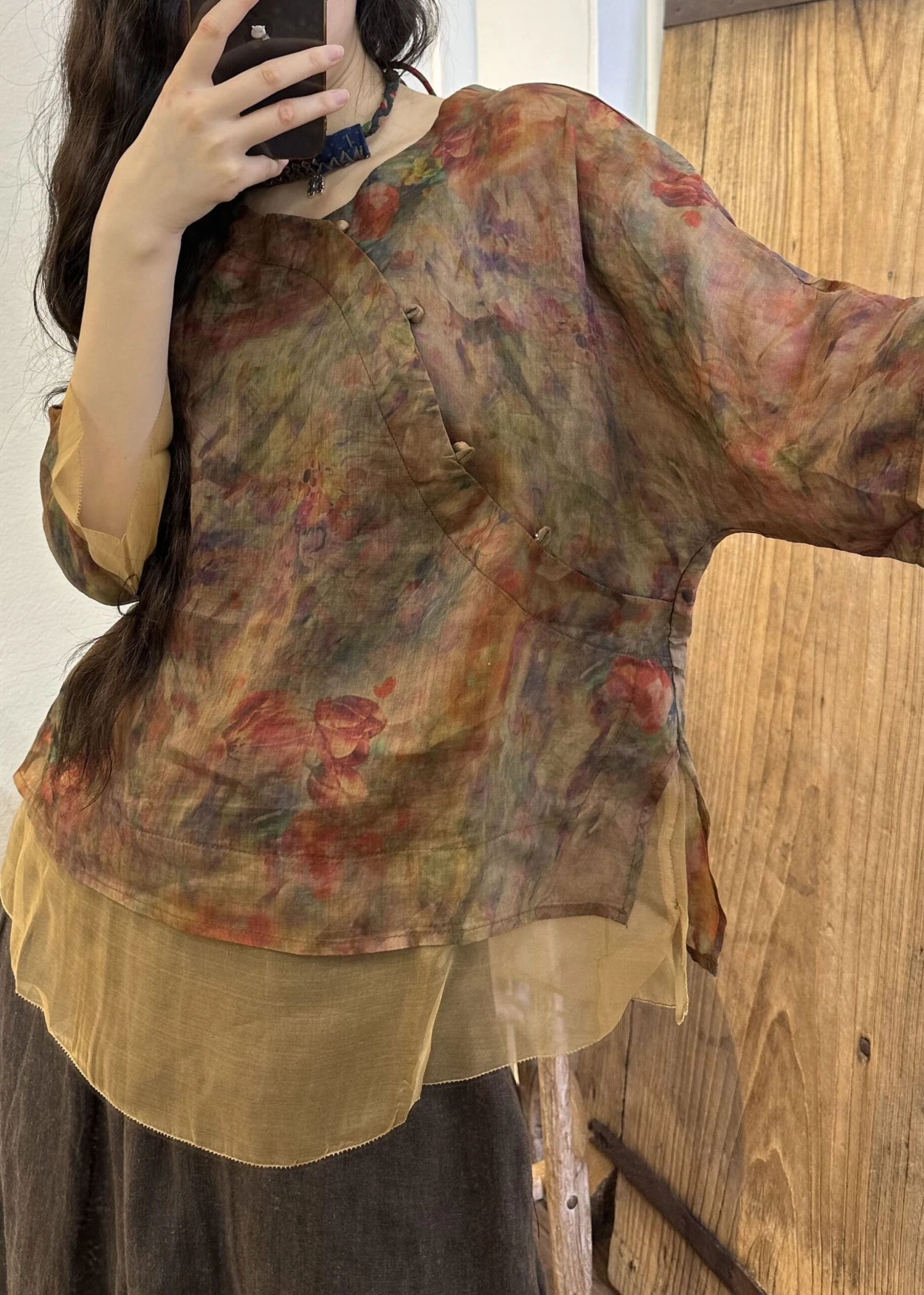 DIY Navy O Neck Print Patchwork Linen Blouses Summer LY7870 6 DIY Navy O Neck Print Patchwork Linen Blouses Summer LY7870 - Image 4