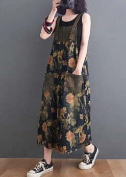 DIY Navy Print Pockets Patchwork Denim Jumpsuits Summer LY5295 -Ada Fashion DIY Navy Print Pockets Patchwork Denim Jumpsuits Summer3