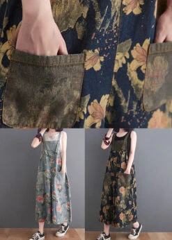 DIY Navy Print Pockets Patchwork Denim Jumpsuits Summer LY5295 -Ada Fashion DIY Navy Print Pockets Patchwork Denim Jumpsuits Summer5