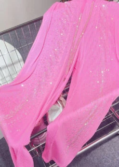 DIY Pink Pockets Zircon Patchwork Ice Silk Wide Leg Pants Summer LY3986