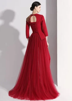 DIY Red Notched Patchwork Detachable Tulle Ribbon Coats And Crop Pants Silk Two Pieces Set Fall ML1575 -Ada Fashion DIY Red Notched Patchwork Detachable Tulle Ribbon Coats And Crop Pants Silk Two Pieces Set Fall5