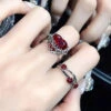 DIY Red Stainless Steel Zircon Rose And Love Rings Two Piece Set FA317 -Ada Fashion DIY Red Stainless Steel Zircon Rose And Love Rings Two piece Set1