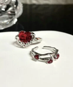 DIY Red Stainless Steel Zircon Rose And Love Rings Two Piece Set FA317 -Ada Fashion DIY Red Stainless Steel Zircon Rose And Love Rings Two piece Set3