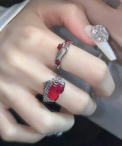 DIY Red Stainless Steel Zircon Rose And Love Rings Two Piece Set FA317 -Ada Fashion DIY Red Stainless Steel Zircon Rose And Love Rings Two piece Set4