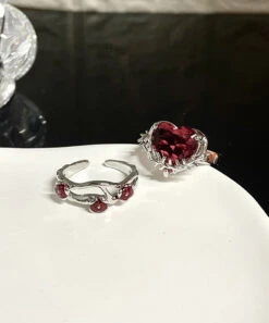 DIY Red Stainless Steel Zircon Rose And Love Rings Two Piece Set FA317 -Ada Fashion DIY Red Stainless Steel Zircon Rose And Love Rings Two piece Set5