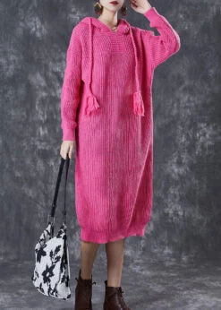 DIY Rose Hooded Drawstring Knit Pullover Sweatshirt Dress Fall ML2987 -Ada Fashion DIY Rose Hooded Drawstring Knit Pullover Sweatshirt Dress Fall Ada Fashion 169069917
