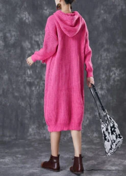 DIY Rose Hooded Drawstring Knit Pullover Sweatshirt Dress Fall ML2987 -Ada Fashion DIY Rose Hooded Drawstring Knit Pullover Sweatshirt Dress Fall Ada Fashion 169070092
