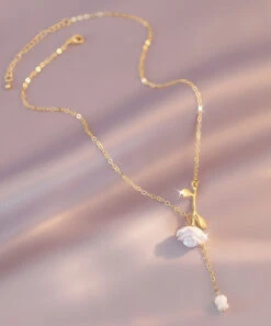 DIY White Copper Overgild Rose Floral Tassel Pendant Necklace LY1792 -Ada Fashion DIY White Copper Overgild Rose Floral Tassel Pendant Necklace4
