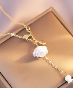 DIY White Copper Overgild Rose Floral Tassel Pendant Necklace LY1792 -Ada Fashion DIY White Copper Overgild Rose Floral Tassel Pendant Necklace5