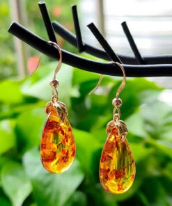 DIY Yellow 14K Gold Amber Water Drop Drop Earrings TW1038 -Ada Fashion DIY Yellow 14K Gold Amber Water Drop Drop Earrings3