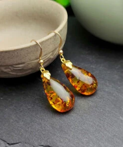 DIY Yellow 14K Gold Amber Water Drop Drop Earrings TW1038 -Ada Fashion DIY Yellow 14K Gold Amber Water Drop Drop Earrings4