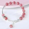 Elegant Aqua Red Sterling Silver Strawberry Crystal Garnet Charm Bracelet ML0674