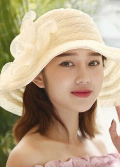 Elegant Beige Bow Patchwork Straw Woven Floppy Sun Hat LC0546 -Ada Fashion Elegant Beige Bow Patchwork Straw Woven Floppy Sun Hat5