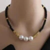Elegant Black Alloy Pearl Beading Gratuated Bead Necklace ML1265 -Ada Fashion Elegant Black Alloy Pearl Beading Gratuated Bead Necklace Ada Fashion 165120470