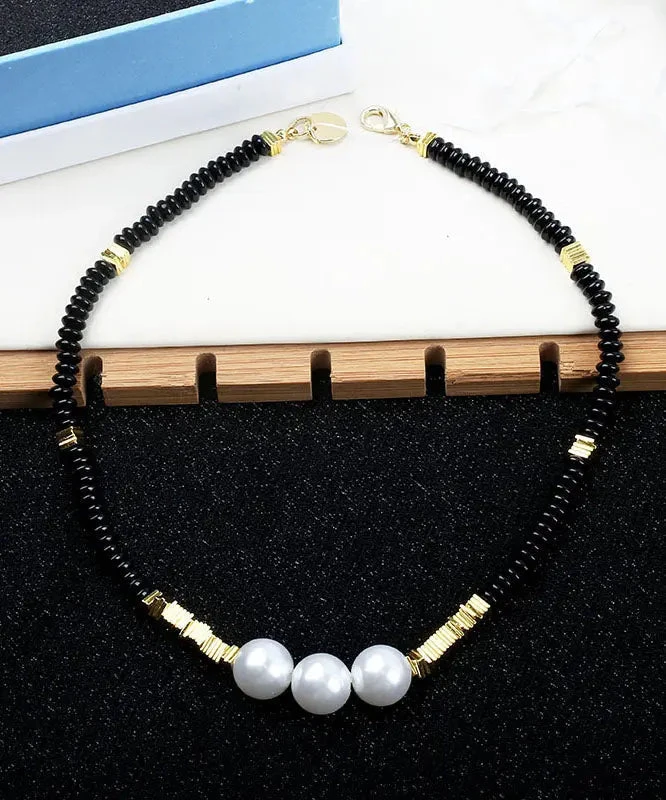 Elegant Black Alloy Pearl Beading Gratuated Bead Necklace ML1331 5 Elegant Black Alloy Pearl Beading Gratuated Bead Necklace ML1331 - Image 3