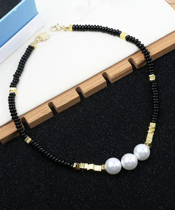 Elegant Black Alloy Pearl Beading Gratuated Bead Necklace ML1331 6 Elegant Black Alloy Pearl Beading Gratuated Bead Necklace ML1331 - Image 4